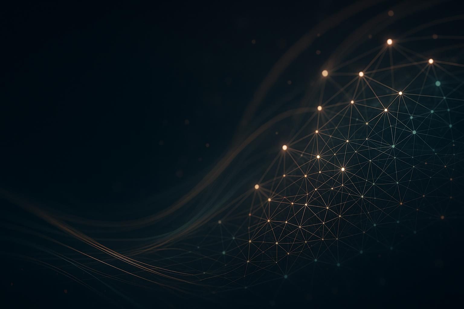 An abstract glowing network of connected nodes representing secure, resilient infrastructure